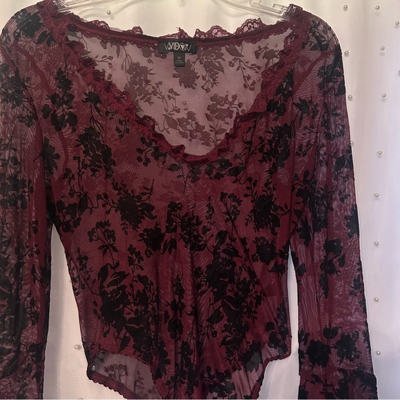 Bodysuit With Lace Detail Dark Burgundy WORN ONCE - Picture 11 of 12